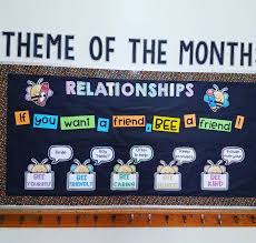 Pbis Theme Of The Month Relationships School Community Monthly Theme Bulletin Boar School Counseling Bulletin Boards March Themes Elementary Bulletin Boards