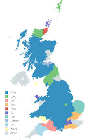 Historic Counties Of The Uk Colored By Name Suffixes Map Of Britain Map British Isles Map