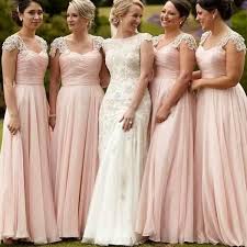 Pretty Junior Cap Sleeve Blush Pink Chiffon Formal A Line Floor Length Cheap B Blush Pink Bridesmaid Dresses Blush Bridesmaid Dresses Modest Bridesmaid Dresses