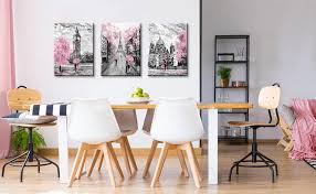 Transitional blue dining room has asian and coastal decor 5 photos. Amazon Com Black And White Canvas Wall Art For Living Room Bedroom Bathroom Girls Pink Paris Theme Room Decor Oil Painting Print London Big Ben Tower Eiffel Painting For Wall Decor Pink Posters