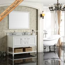 We have a 48 vanity in the hall bathroom (wall on one side). China Elegant 48 Double Sinks Solid Wood Bathroom Vanity China Bathroom Corner Cabinet Small Bathroom Cabinet