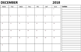 December 2018 Pdf Calendar With Notes December Calendar Printable Calendar Download 2018 Calendar Template
