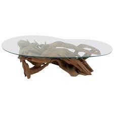 Farmhouse double pedestal coffee table solid wood rustic french cottage sofa table cocktail tea table accent table durable sturdy driftwood family room living room furniture $287.12 $ 287. Midcentury Sculptural Driftwood Coffee Table With Biomorphic Freeform Glass Top At 1stdibs