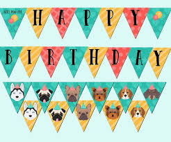 Happy Birthday Banner With Pictures Flag Banner Any Breed Happy Birthday Banner Dog Theme Etsy Happy Birthday Banners Printable Birthday Banner Birthday Banner