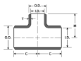 DIMENSIONS REDUCING TEES ACCORDING TO ASME B1