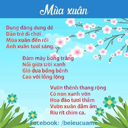 MỘT SỐ BÀI THƠ GIÀNH CHO TRẺ MẪU GIÁO NHỠ 4-5 TUỔI