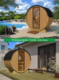 Finntherm Terrassen Fass Sauna Ruheraum Saunafass Sauna