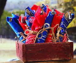 Featuring the longhorn logo and their orange and white. Texas Themed Silverware Ideas Handkerchiefs Twine Easy And Festive Bbq Theme Party Texas Theme Texas Theme Party