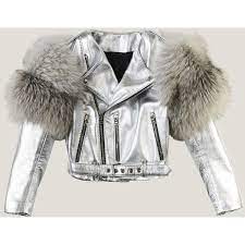 Metallic Moto Leather Jacket With Fur Sleeves Marc Jacobs 113 835 Mxn Liked On Polyvore Featuring O Fur Leather Jacket Silver Leather Jacket Leather Jacket
