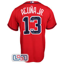 Women's atlanta braves ronald acuna jr. Ronald Acuna Jr Autographed Acuna Matata Red Braves Nike Jersey Jsa Auth Usa Sports Marketing
