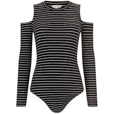 Black And White Striped Bodysuit Outfits Miss Selfridge Stripe Cold Shoulder Body 35 Liked On Polyvore Featuring Tops Bodysuit Long Sleeve Striped Top Long Sleeve Jersey Top Black And White Tops