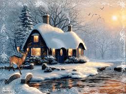 this jigsaw puzzle is of a cottage in winter on the edge of a pond can you spot the deer in the background d christmas scenery winter house winter landscape