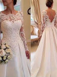 Ball Gown Scoop Long Sleeves Lace Court Train Satin Wedding Dresses Wedding Dresses Satin Wedding Dress Sleeves Ball Gowns Wedding