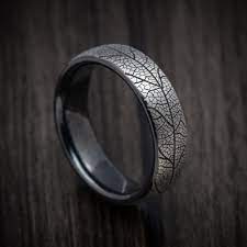 Black Titanium Leaf Pattern Mens Ring Rings For Men Black Titanium Mens Wedding Rings