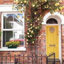 The front door is currently boringly white and the trim is off white. Front Door Colors For Brick Houses