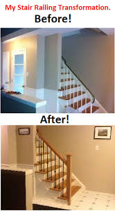 I Hated My Metal Vinyl Covered Stair Railing I Replaced It With An Oak Railing And Iron Spindles It Wa Home Improvement Contractors Stairs Stair Banister