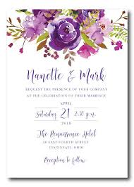 Purple Wedding Invitation With Watercolor Flowers Wedding Etsy Purple Wedding Invitations Watercolor Flower Wedding Wedding Invitation Sets