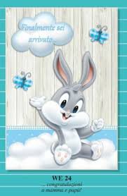 Biglietto Auguri Nascita Bambino Celeste Bugs Bunny Baby E Coniglietto L Ebay Bugs Bunny Coniglietti Palloncini