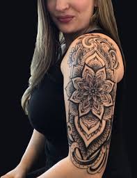 Black And White Sleeve Tattoo Women Mandala Flower Arm Half Sleeve Tattoo By Karina Figueroa In Austin Texas Mandal Mandala Tattoo Sleeve Women Sleeve Tattoos For Women Mandala Tattoo Sleeve