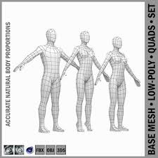 Male And Female Low Poly Base Mesh In A Pose 3d Model Low Poly Anime Head Female Base