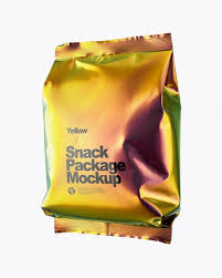 Holographic Foil Snack Package Mockup Half Side View In Bag Sack Mockups On Yellow Images Object Mockups In 2020 Holographic Foil Mockup Free Psd Branding Mockups