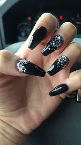 Black And Silver Glitter Acrylic Nails Coffin Nails Black With Glitter Nails Coffin Black Nails With Glitter Acrylic Nail Designs Black Nail Designs
