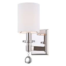 Crystal Sconce Wall Light With White Shade In Polished Nickel Finish N2850 613 Destination Lighting