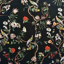 Black And White Floral Cotton Fabric Italian Made Floral Print Cotton Elastane Fabric Black White Green 150cm Floral Print Fabric Floral Prints Tropical Pattern
