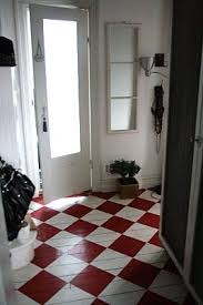 Red And White Checker Painted Wood Floor Painted Wood Floors Painted Floors Flooring