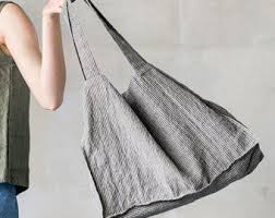 Bolsa Lino Gris Azulado Grande Tote X2f Ropa De Playa Bolso Striped Linen Linen Bag Beach Bag