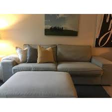 Vintage light blue grey leaves image to choose. Ikea Kivik Light Blue Grey Sofa Storage Ottoman White Sofa Cover 3 Throw Pillows Aptdeco