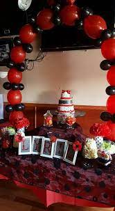 Ladybug Baby Shower Red And Black Cake And Candy Table Ladybug Baby Shower Theme Red Baby Shower Ladybug Baby Shower