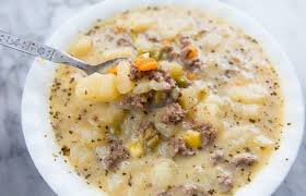 Creamy Potato Hamburger Soup With Lean Ground Beef White Onion Large Garlic Clove Chicken Broth Russet Hamburger Soup Hamburger Potato Soup Creamy Potato