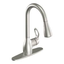 The kitchen faucet didn't even have a spout diffuser so the water just kinda blurged out. Moen Kleo Single Handle Pull Down Sprayer Kitchen Faucet With Reflex And Power Clean In Spot Resist Stainless Ca87011srs The Home Depot