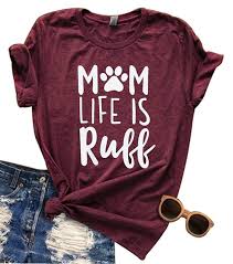 Women Mom Life Is Ruff T Shirt Funny Dog Paw Casual Short Sleeve Top Blouse