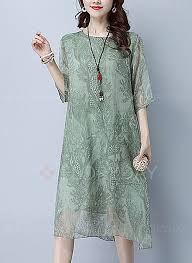 Chinese Style Solid Tunic Round Neckline A Line Dress With Images A Line Dress Half Sleeve Dresses Buy Dress