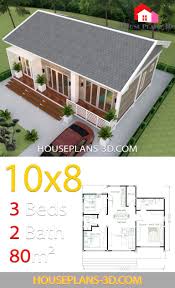 House Plans 10x8 With 3 Bedrooms Gable Roof House Plans 3d House Plans House Roof Design Gable Roof House