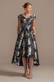 Floral Brocade High Low A Line Dress David S Bridal Wedding Dresses High Low Mother Of Bride Outfits Mother Of Groom Dresses