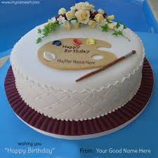 Simple white birthday cake with photo edit. Write Name On Birthday Cake Image With His Her Name