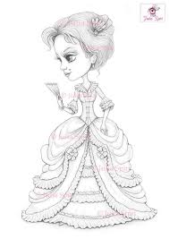 Victorian Coloring Page Digital Stamp Dig Vintage Girl Old Dress Lace Fan Past Fashion Rustic Crafting Fa Coloring Pages Digital Stamps Fairy Artwork