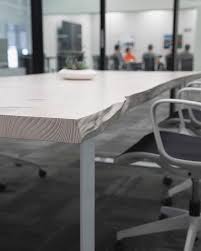 Custom Meeting Table With A Whitewashed Live Edge Hemlock Top Liveedge Officedesign Meeting Table Table Hotel Lounge