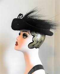 Sombrero de fieltro negro de Vtg 1930, sombrero de alta costura negro de  Vtg, sombrero negro formal de Germaine Montabert de Vtg 1930