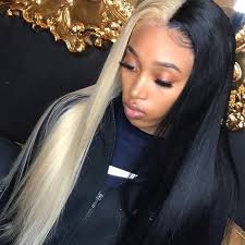 Half Black And Blonde Wig Peruvian Hair Half Blond And Half Black Color Lace Front Wig Two Color Hair Half Colored Hair Wig Hairstyles