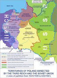 Occupation Of Poland 1939 Poland Was Partitioned In 1939 As Agreed By Germany And Soviet Union In Their Treaty Division Of Polish Poland History Poland Map