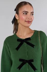 Everly Green Bow Knit Sweater
