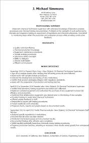 Cath lab technician resume template. Chemical Technician Resume Example Myperfectresume