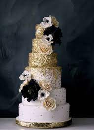 Add Black Silk Roses And Anemones To Your Gold Wedding Cake Afloral Com S Silk Flowers Will Help You Cr Gorgeous Wedding Cake Wedding Cakes Gold Wedding Cake
