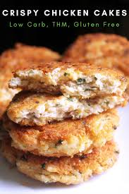 Crispy Chicken Cakes Low Carb And Thm My Table Of Three Recipe In 2020 Recipes Chicken Cake Chicken Recipes
