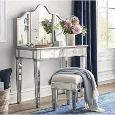 Lyra 2 Piece Mirrored Vanity Stool Set Vanity Set With Mirror Vanity Set Vanity Table Set
