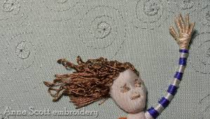 Hair embroidery with turkey stitch:how to embroider hair with easy steps:hairstyle dress embroidery. Anna Scott Embroidery Curly Wild Hair